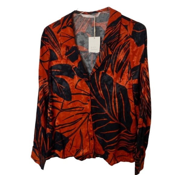 Zara black and orange button down blouse NWT size s - Picture 1 of 6